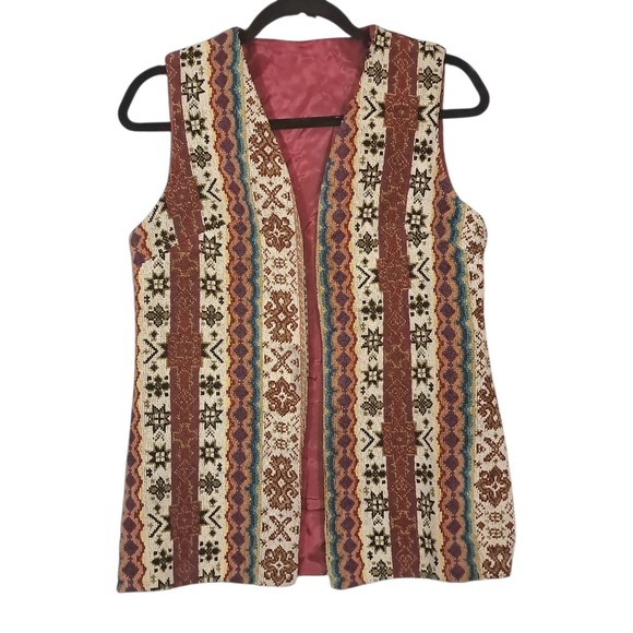 VTG 1970's Aladdin Tapestry Vest  Medium Bohemian Artsy Hippie Tribal Brown - Picture 1 of 8